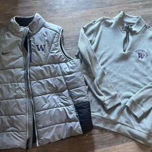 Washington Huskies Mens XXL Lot of 2  - Puffy Vest Jacket and Half Zip Sweater
